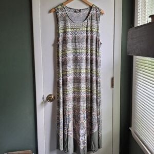 Chico's Geometric Green Sleeveless Maxi Dress